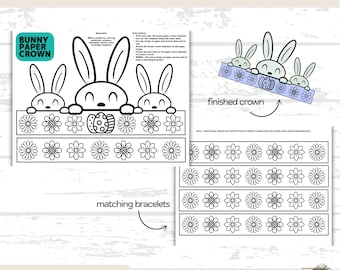 Kids Printable Bunny Crown, Easter Paper Crown, DIY Easter Hat, Easter Craft for Kids, Bunny Headband Printable, Easter Party Activity