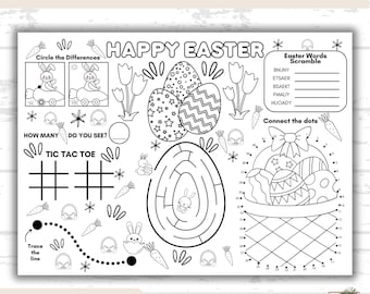 Easter Activity Placemat for Kids, Printable Easter Activity, Easter Activity Sheet for kids, Easter Coloring, Kids Easter Printable