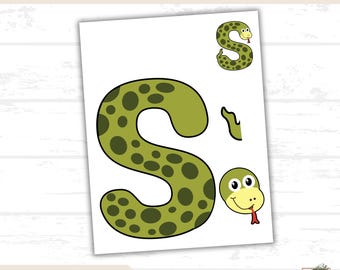 Cut and Paste Snake Craft, Build a Snack Printable for Kids, Printable Snake Activity, Animal Craft, Children's Art Project, Letter S