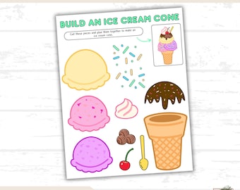 Build an Ice Cream Cone Printable for Kids, Summer Project, Cut and Glue Preschool Activity, Ice Cream Craft, Fun DIY Activity for Kids