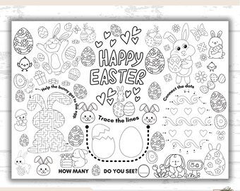 Kids Easter Activity Placemat, Easter Activity Sheet for Kids, Printable Easter Activity, Easter Worksheet, Fun Easter Coloring Activity