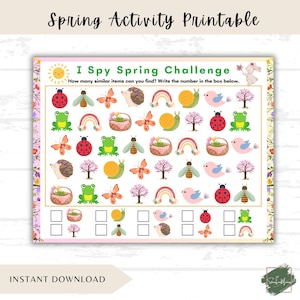 Kids I Spy Activity Printable, Toddler I Spy Challenge, I Spy Worksheet, Counting Practice, Spring Activity, Educational Game, Spring Break