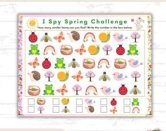 Kids I Spy Activity Printable, Toddler I Spy Challenge, I Spy Worksheet, Counting Practice, Spring Activity, Educational Game, Spring Break