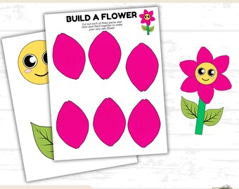 Build a Flower Craft Printable for Kids, Spring Craft Printable, Fine Motor Activity, Cut and Paste Kids Worksheet, No Prep Activity PDF
