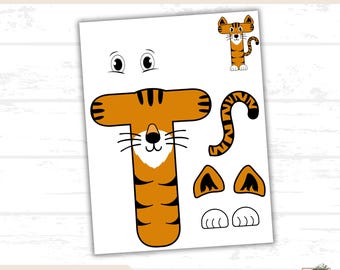 Build a Tiger Craft for Kids Printable, Cut and Paste  Activity, DIY Animal Craft, Educational Activity, Fun Learning, Scissor Skills
