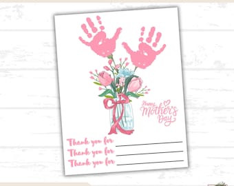 Mother’s Day Handprint Printable, Kids Floral Craft, DIY Gift for Mom, Easy Mother’s Day Activity, Preschool Art, Toddler Craft, Download