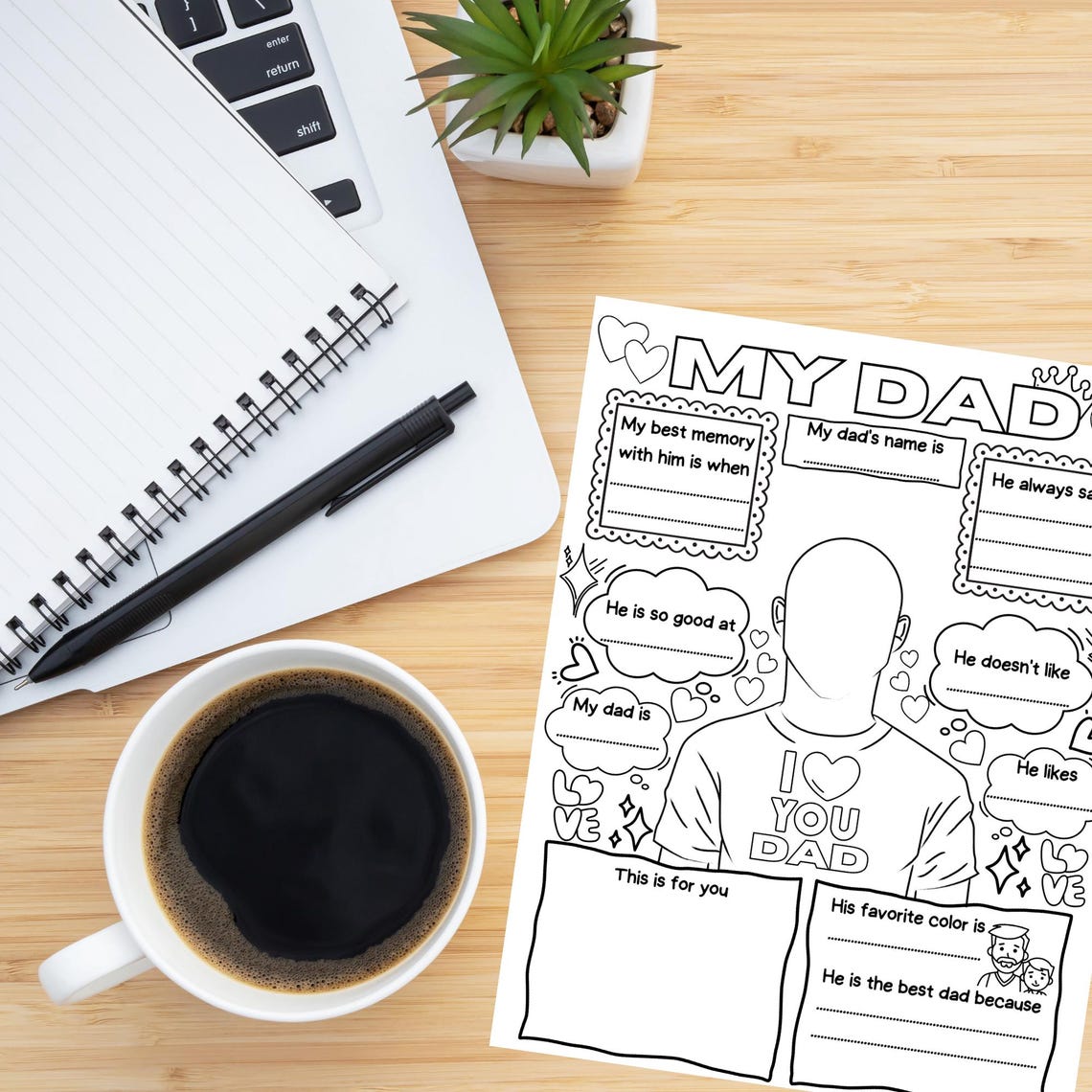 All About My Dad Printable Coloring Sheet, Father's Day Printable, Fill ...