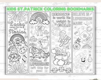 St Patrick's Day Printable Coloring Bookmarks, St Patrick's Day Coloring Activity for Kids, Irish Themed Bookmarks, Holiday Kid's Craft