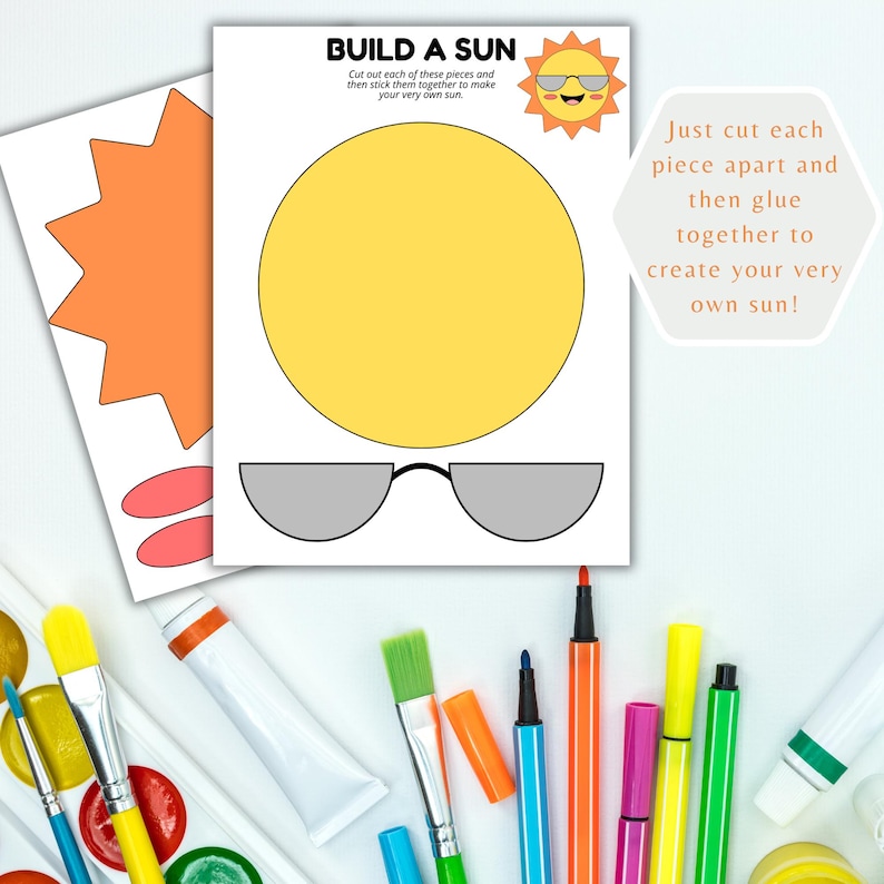 Sun Craft Printable for Kids, Cut and Paste Activity, Preschool ...