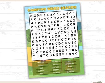 Camping Word Search Printable, Kid's Word Search, Printable Activity, Kids Word Puzzle, Camping Activity, Educational Fun, Learning Puzzle
