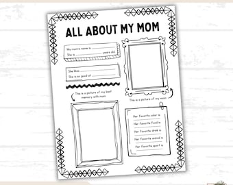 All About My Mom Printable, Fun Activity for Kids, Mother's Day Worksheet, DIY Birthday Gift for Mom, Fun Gift Idea, Fill in the Blank Gift