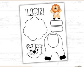Build a Lion Printable, Cut and Paste Craft, Lion Activity, Educational Resource, Kids Coloring, Homeschool Worksheet, Fine Motor Skills