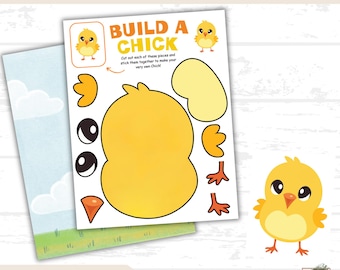 Build a Chick Craft Printable, Easter Cut and Paste Activity for Kids, Preschool Spring Classroom Craft, Digital PDF Download, Chick Craft
