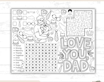 Aktywność dla dzieci na Dzień Ojca, Kocham Cię Tato do druku, Rękodzieło DIY dla taty, Arkusz aktywności do druku, Rękodzieło na Dzień Ojca, Arkusz do kolorowania dla dzieci