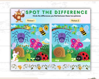 Spot the Difference Worksheet, Activity Page for Kids, Children's Game, Educational Worksheet, Fun Spring Activity, Instant Download