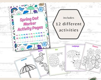 Páginas de actividades con marcadores de puntos de primavera, hojas de actividades de primavera para niños, actividades preescolares, manualidades de primavera para niños, actividades de educación en el hogar, arte de puntos para niños