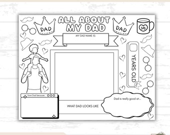 All About My Dad Coloring Sheet, Kids Printable, Father's Day Activity, Dad Worksheets, Fun Dad Printables, Fill in the Blank, Creative Fun