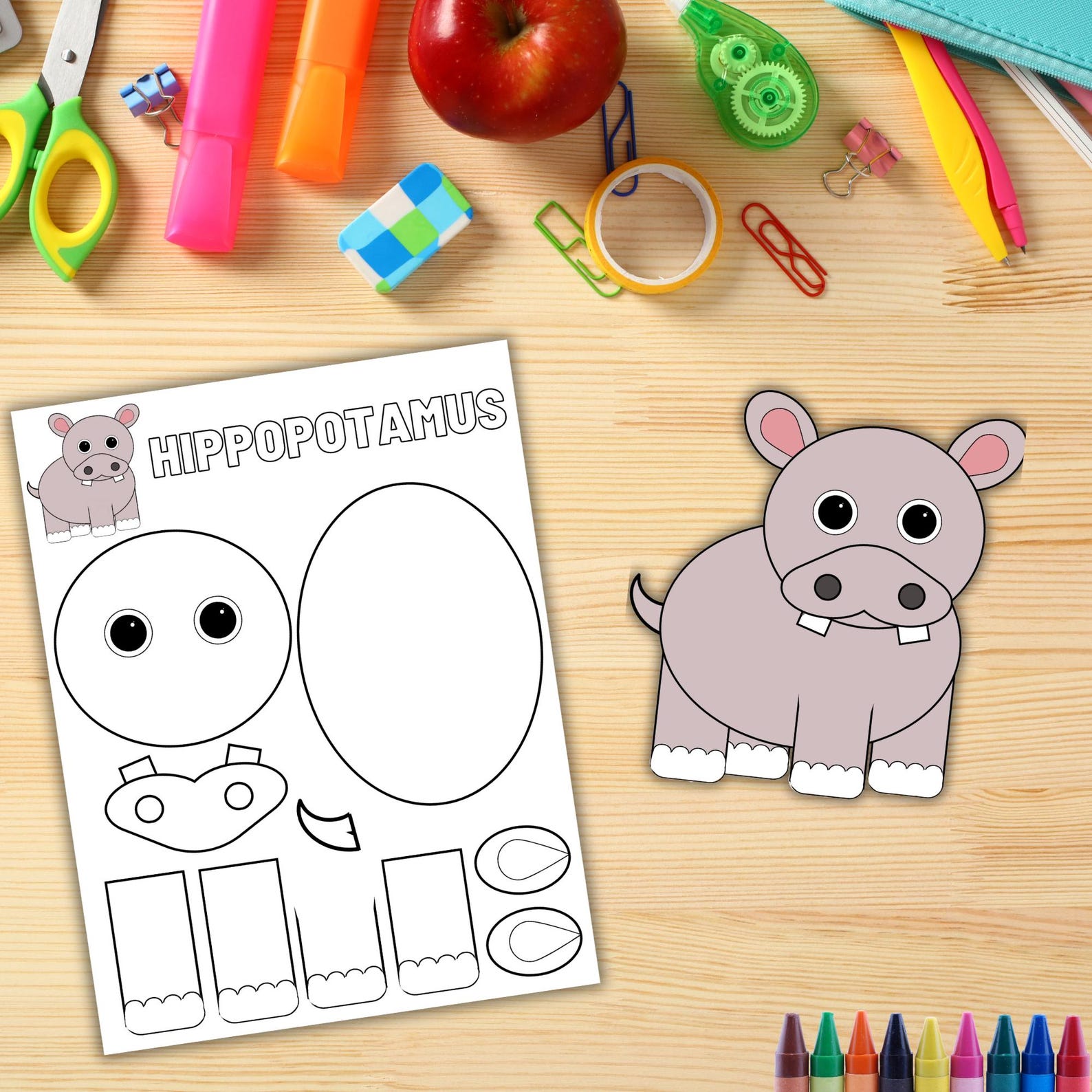 Cut and Paste Hippo Activity, Kids Craft Printable, Hippo Craft for ...