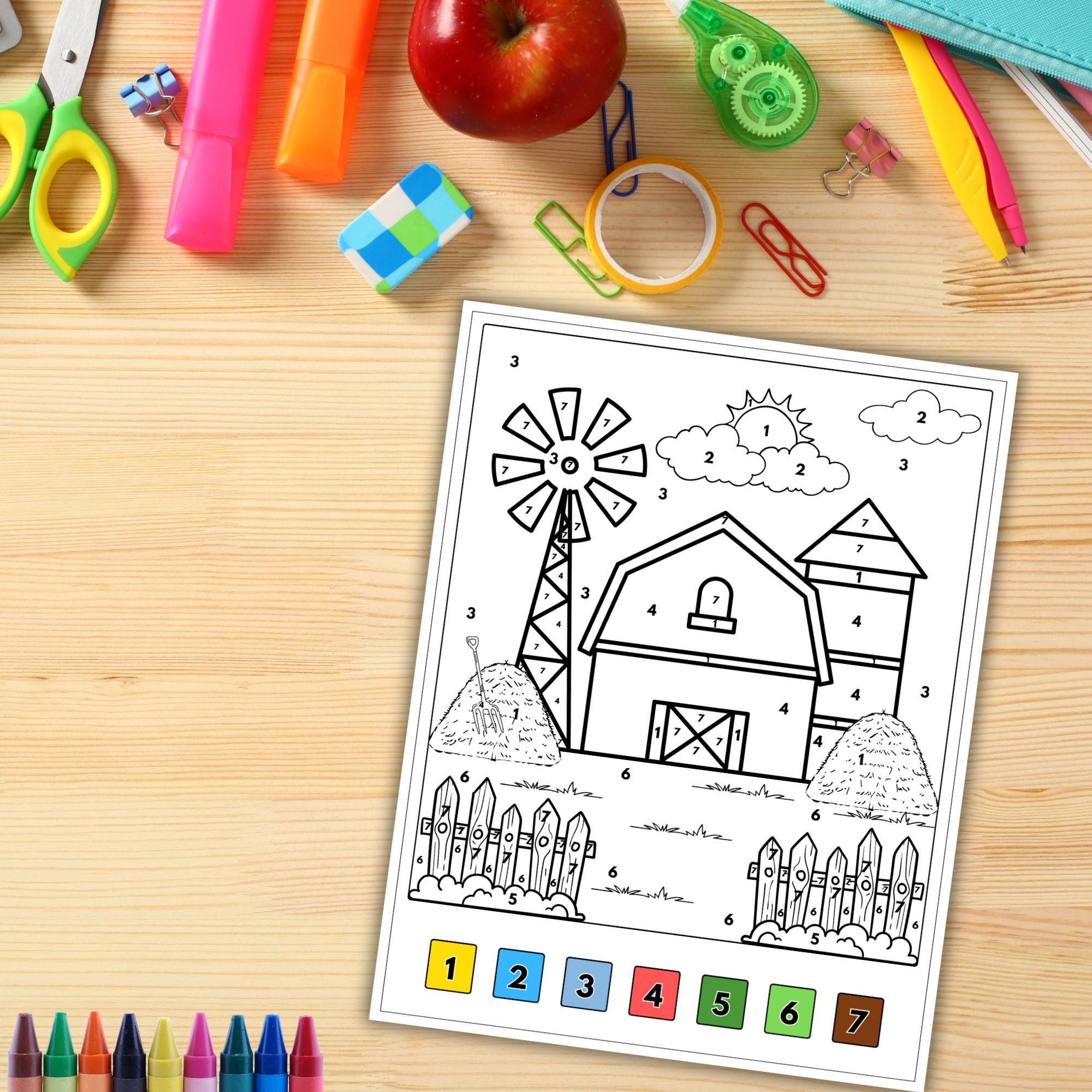 Barn Color by Number Printable for Kids, Educational Coloring Activity ...