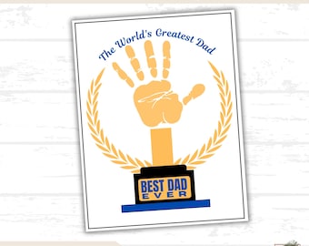 World's Greatest Dad Handprint Art Printable, Kids Father's Day Gift, Dad Keepsake, DIY Trophy Craft,  Gift for Father, Handprint Activity