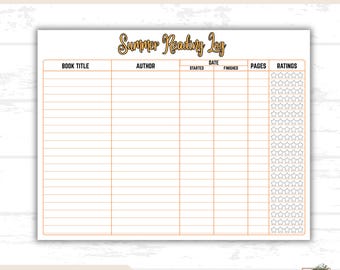 Summer Reading Log Printable, Printable Kids Reading Tracker, Reading Challenge, Summer Reading, Book Lover Gift, Digital Download