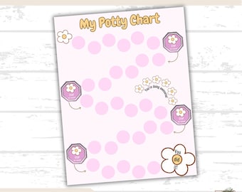 Flower Printable Potty Chart, Kids Potty Training Chart, Floral Design, Reward Chart, Toddler Motivation, Bathroom Training Chart, Fun