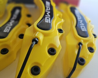 Big & Medium Yellow Brake Caliper Covers With AMG Logo – 4 Pcs For Mercedes-Benz, Universal Fit, ABS Plastic