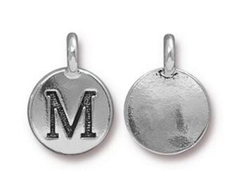 TierraCast Charm, Letter M, Antique Silver-Plated Pewter, Height - 16.6mm  |  Width - 11.6mm, Made in the USA