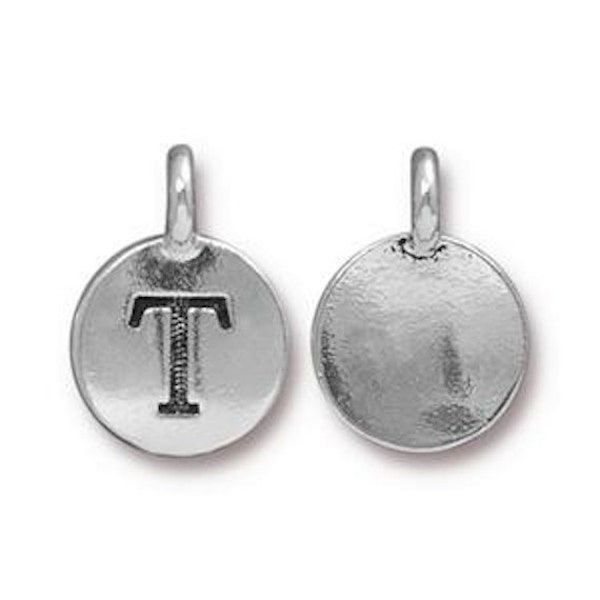 TierraCast Charm, Letter T, Antique Silver-Plated Pewter, Height - 16.6mm  |  Width - 11.6mm, Made in the USA