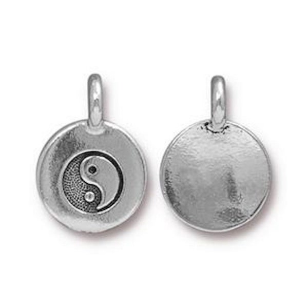 TierraCast Charm, Yin-Yang Symbol in Silver, Gold, Copper and Brass Antique Plated Pewter, Height 16.6mm Width 11.6mm, Made in the USA