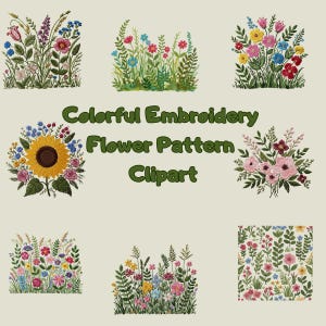 Lebendige Bunte Blumen Stickerei Digitale Muster, 20 Rengarenk Çiçek Nakış Desenleri Clipart Dijital İndirme, Stickerei Clipart Set