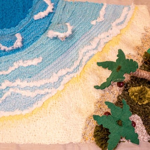 Sensory Mat, Shoreline Knitted Play Rug, Waldorf Sea Scape Ocean Mat, Montessori Latch Hook Mat, Handcrafted, Crochet Play Mat