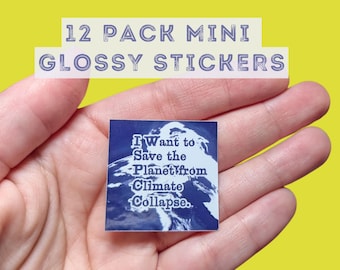 Climate Crisis Stickers: "Save the Planet" Glossy Mini Stickers - 12 Pack