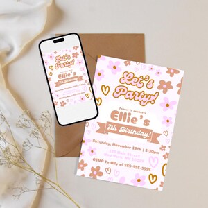Lets Party Girls Birthday Invitation Template Editable Invite Groovy Birthday Invitation Template Retro Birthday Invitation Girl Birthday