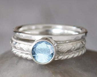 Sterling Silver Birthstone Ring Set – Handcrafted Artisan Stack Rings - Choose Your Stone