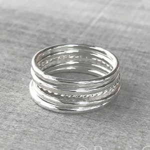 Set of 5 Silver Stacking Ring Set, Sterling Silver Stack Rings, Handcrafted Silver Ring Stack Set afbeelding 1