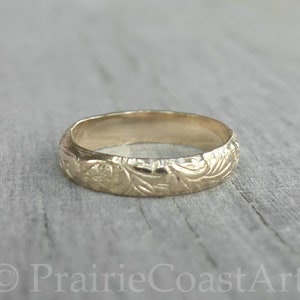 Gold Filled Band, 4mm gold ring band, ornate gold ring, yellow gold band, gold stack ring, Handcrafted Ring