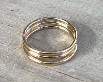 3 Gold Stacking Ring Set, 14k Gold Filled Stack Rings, Handcrafted Rings - Skinny Gold Ring Stack Set