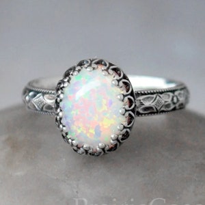 Oval Opal Ring Sterling Silver, Handcrafted Artisan Silver Ring, Sterling Silver Opal Ring - October Birthstone