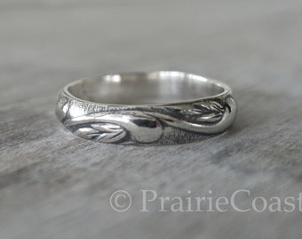 Swirl Style Silver Band -  Wide Sterling Silver Art Nouveau Pattern Band - Handforged Silver Ring, 4mm Band Ring - Wedding Band