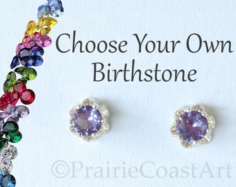 Choose a Birthstone Stud Earrings - Sterling Silver Gemstone post earrings - 4mm studs - Choose Birthstone Gemstone -  Dainty stud earrings