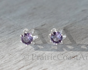 Alexandrite stud earrings - Sterling Silver Alexandrite post earrings - 4mm studs - June Birthstone -  Dainty stud earrings