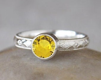 Golden Topaz Ring in Sterling Silver - Handcrafted Topaz Ring -  Topaz stacking Ring - November Birthstone Ring