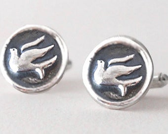 Spirit Dove Cufflinks -  Sterling Silver CuffLinks - Men's Wax Seal Cuff Links -  Wedding Cuff Links Peace Dove Cufflink