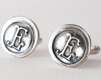 Monogram Personalized Cufflinks -  Personalized Mens Sterling Silver Initial Cuff Links -  Wax Seal Men's CuffLinks - Wedding CuffLinks
