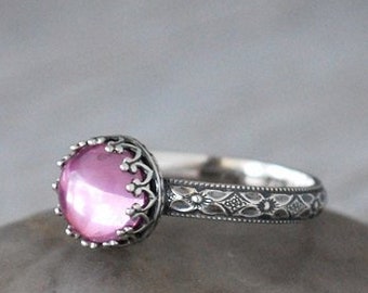 Pink Sapphire Ring, Sterling Silver, Handcrafted Artisan Ring, Sterling Silver Sapphire Ring -  October Birthstone