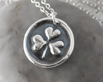 Fine Silver Wax Seal Shamrock Necklace - Handcrafted .999 Silver Wax Seal  - St. Patrick's Day - Handcrafted Artisan Shamrock Necklace