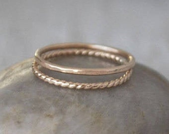 2 Gold Stacking Ring Set - 14k Gold-Filled Stack Rings - Handcrafted Rings - Skinny Gold Fill Ring Stack Set