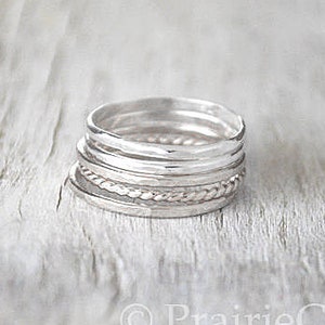 Set of 5 Silver Stacking Ring Set, Sterling Silver Stack Rings, Handcrafted Silver Ring Stack Set afbeelding 2