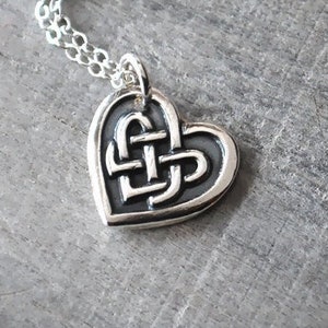 Fine Silver Celtic Heart Necklace - Celtic Knot Heart Pendant - Sterling Silver Chain - Handcrafted Jewelry